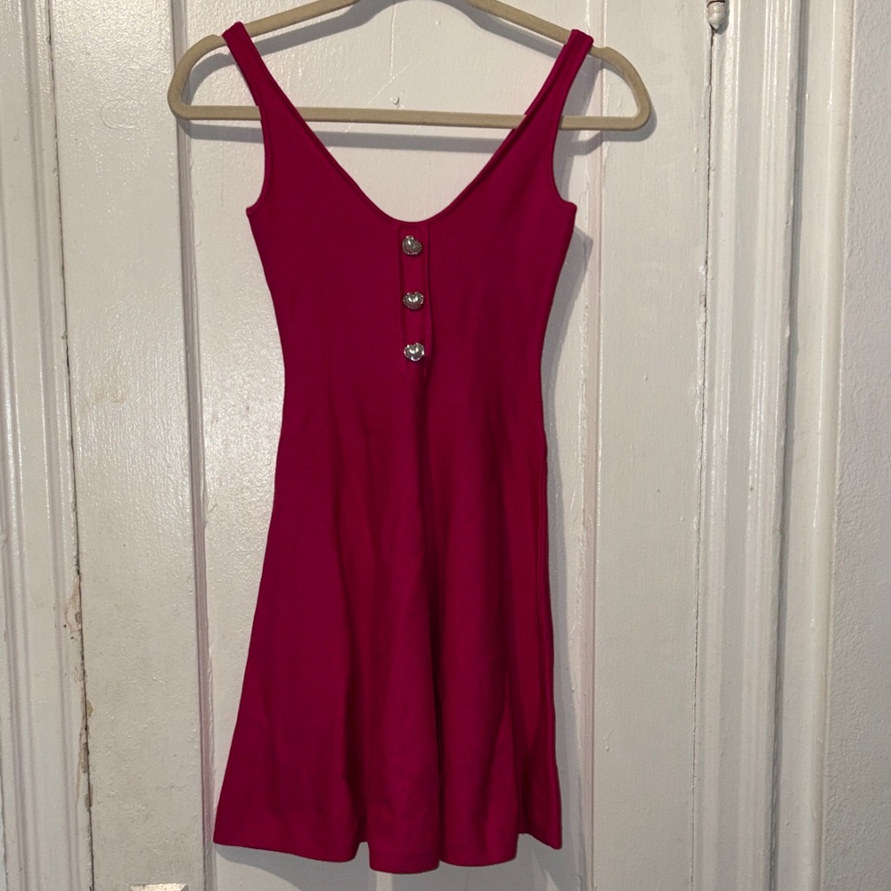 Aqua Fuchsia Button-Detail Mini Dress